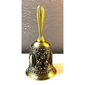 Brass Hand Bell 5" Tall Ornately Embellished
